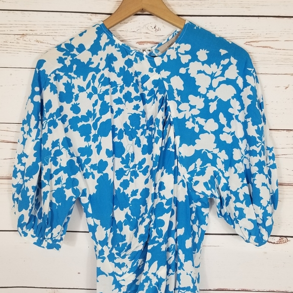 Preen Line by Thornton Bregazzi | Lana Blue Pleated Floral Dress NEW - Picture 3 of 6